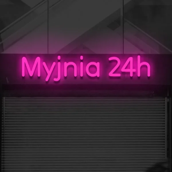 Różowy neon Myjnia 24h reklama świetlna