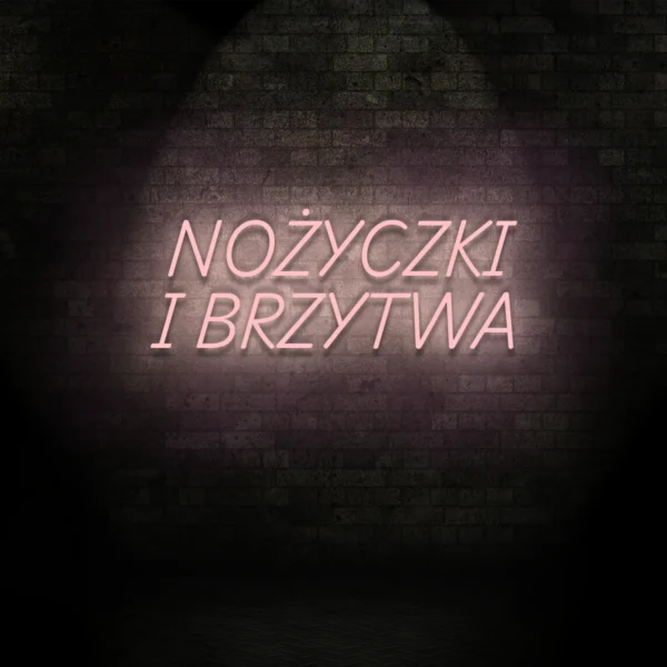 Jasnoróżowy neon LED z napisem Nożyczki i brzytwa dekoracja