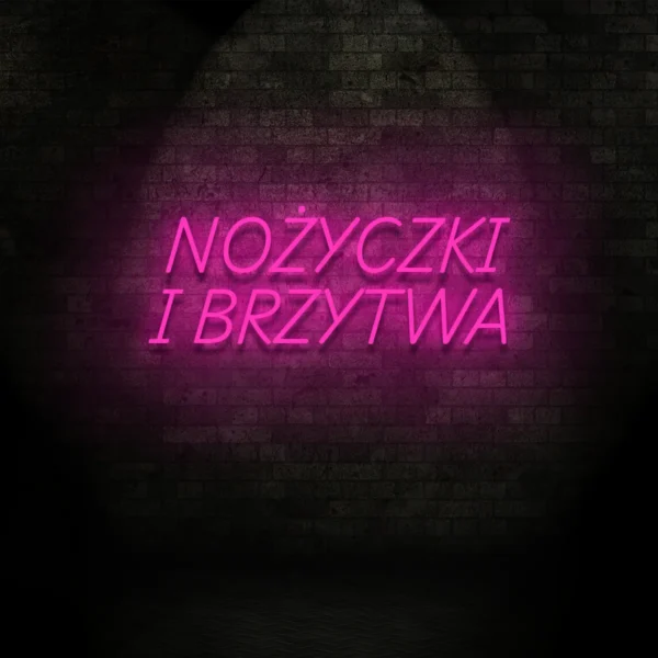 Różowy neon LED z napisem Nożyczki i brzytwa dekoracja wnętrza