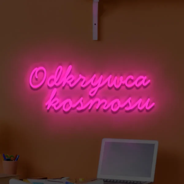 Różowy neon LED z napisem Odkrywca kosmosu dekoracja wnętrza