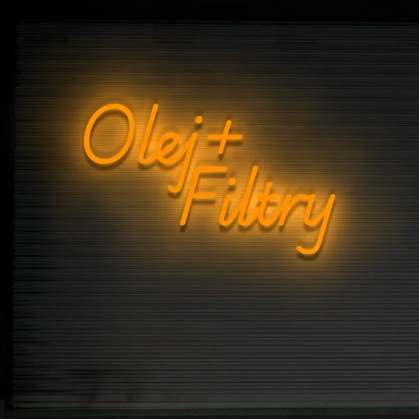 Pomarańczowy neon LED „Olej + Filtry” ozdoba na ścianę
