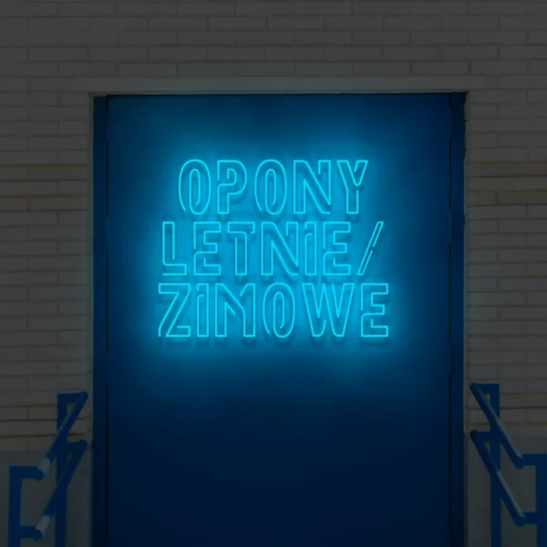 Niebieski neonowy napis Opony letnie/zimowe podświetlony