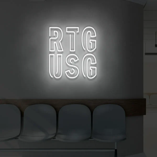 Biały neon LED RTG USG podświetlany napis diagnostyczny
