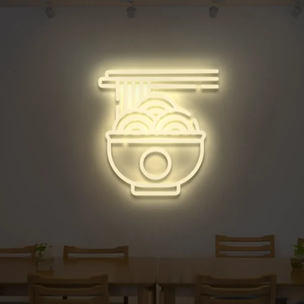 Neon Ramen w kolorze beżowym świecąca dekoracja ścienna