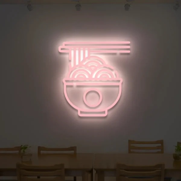 Jasnoróżowy neonowy znak Ramen świecąca dekoracja