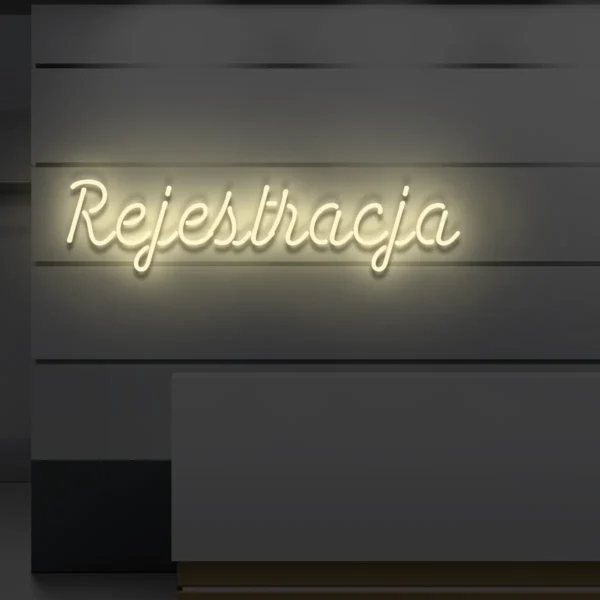 Beżowy neon LED Rejestracja elegancki szyld do recepcji i biura