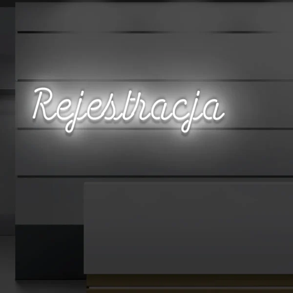 Biały neon LED Rejestracja nowoczesny szyld świetlny do recepcji