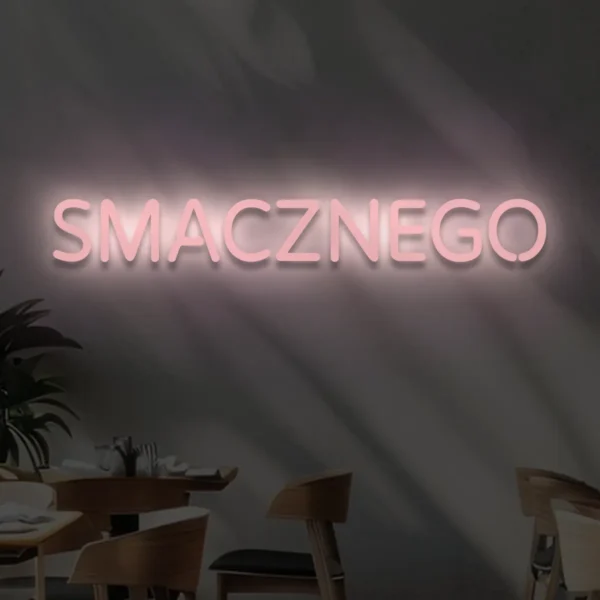 Jasnoróżowy neon LED z napisem Smacznego dekoracja