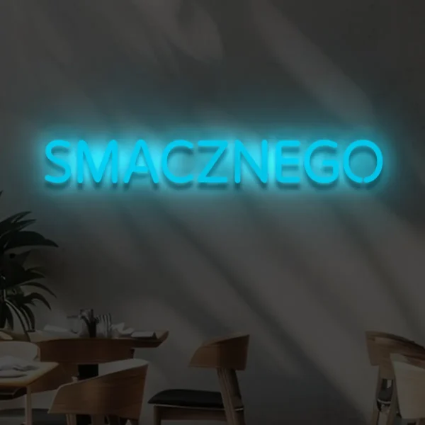 Niebieski neonowy napis Smacznego świecąca dekoracja