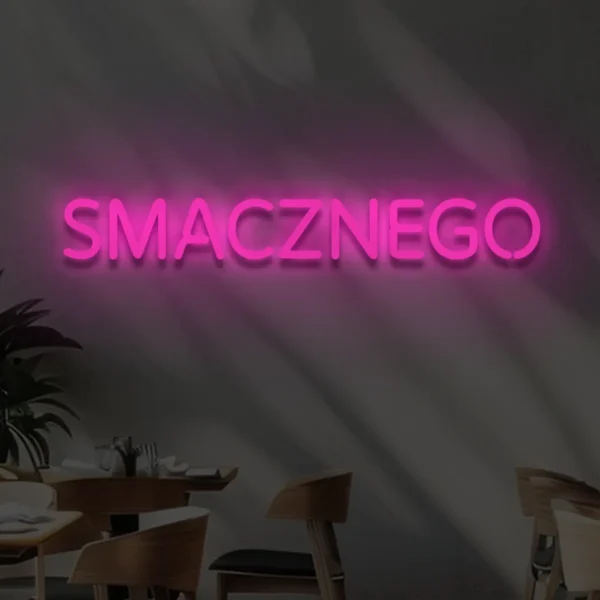 Różowy neon LED z napisem Smacznego dekoracja wnętrza