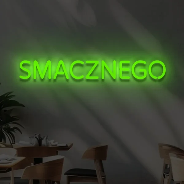 Zielony neonowy napis Smacznego świecąca dekoracja ścienna