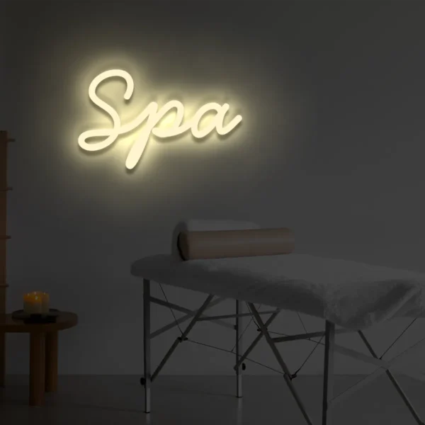 Neonowy napis Spa w kolorze beżowym dekoracja ścienna