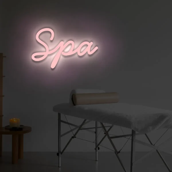 Jasnoróżowy neon LED z napisem Spa dekoracja