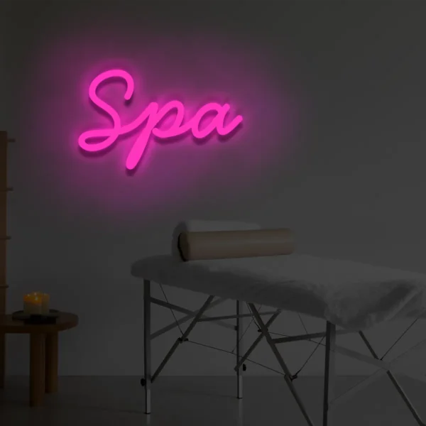 Różowy neon LED z napisem Spa dekoracja wnętrza