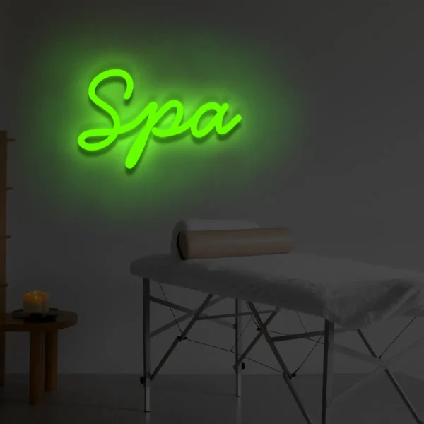 Zielony neonowy napis Spa świecąca dekoracja ścienna