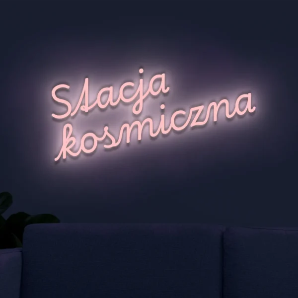 Jasnoróżowy neon LED z napisem Stacja kosmiczna dekoracja