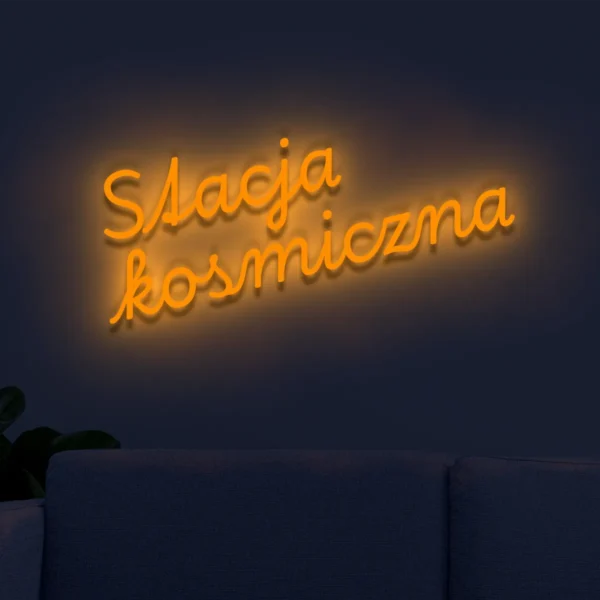Pomarańczowy neon Stacja kosmiczna ozdoba świetlna na ścianę
