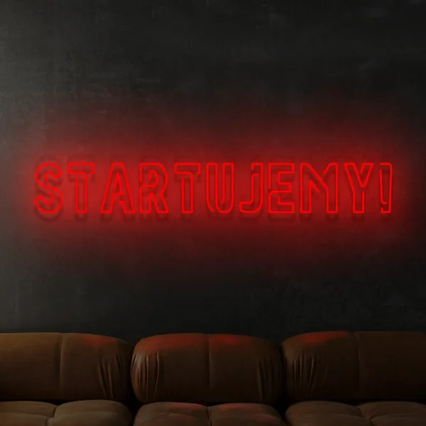 Czerwony neon Startujemy ozdoba do wnętrz