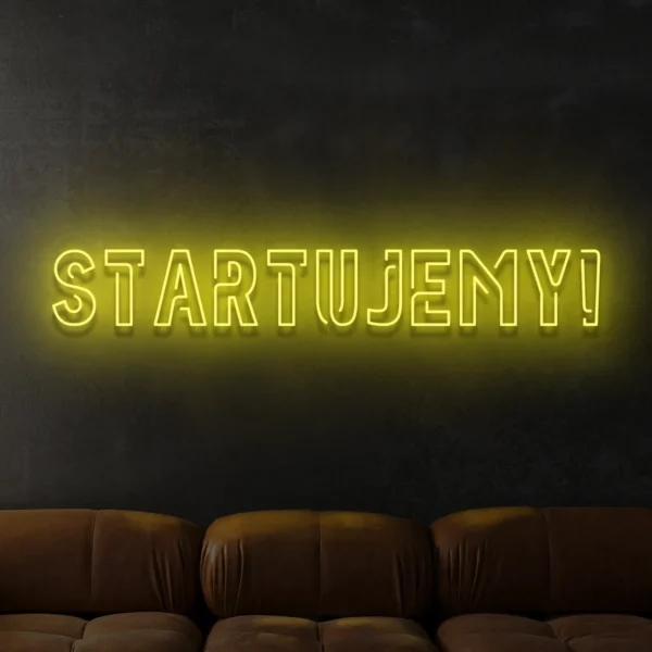 Żółty neon Startujemy ozdoba do nowoczesnych wnętrz