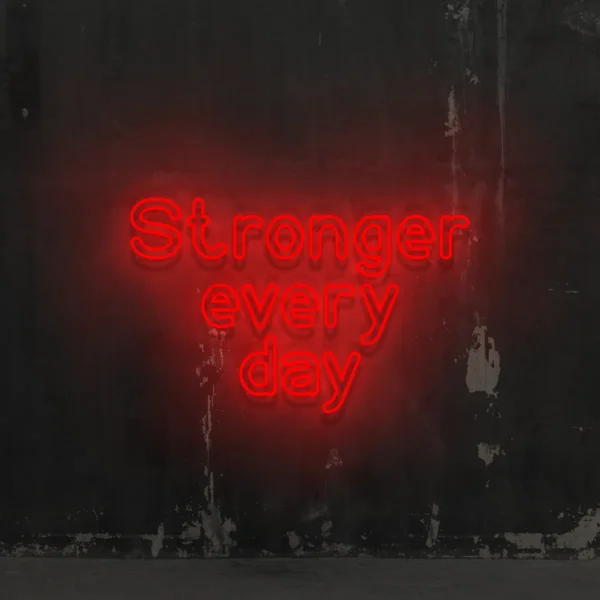 Czerwony neon Stronger every day motywacyjna ozdoba do wnętrz
