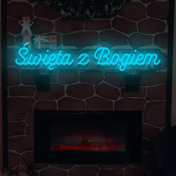 Niebieski neon LED z napisem Święta z Bogiem świetlny napis na ścianę