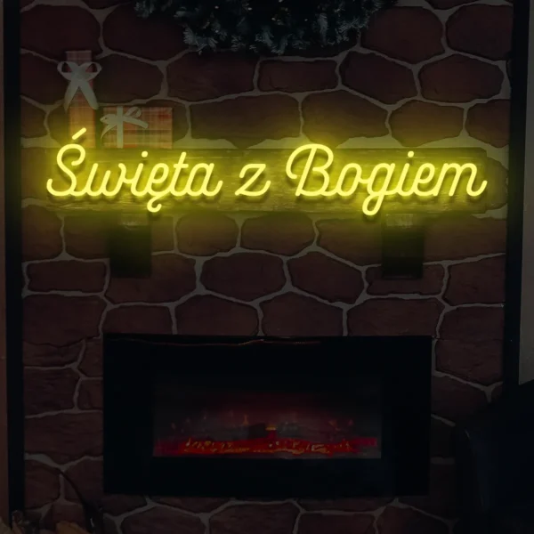 Żółty neon LED z napisem Święta z Bogiem bożonarodzeniowa dekoracja