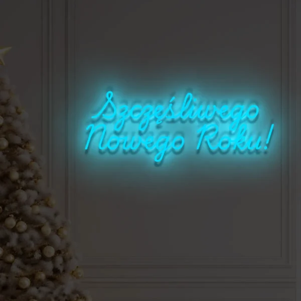 Niebieski neon LED z napisem Szczęśliwego Nowego Roku! świecąca dekoracja