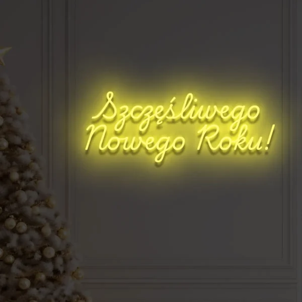 Żółty neon LED z napisem Szczęśliwego Nowego Roku! noworoczna dekoracja