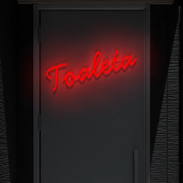 Czerwony neon „Toaleta” nowoczesny znak informacyjny do lokalu