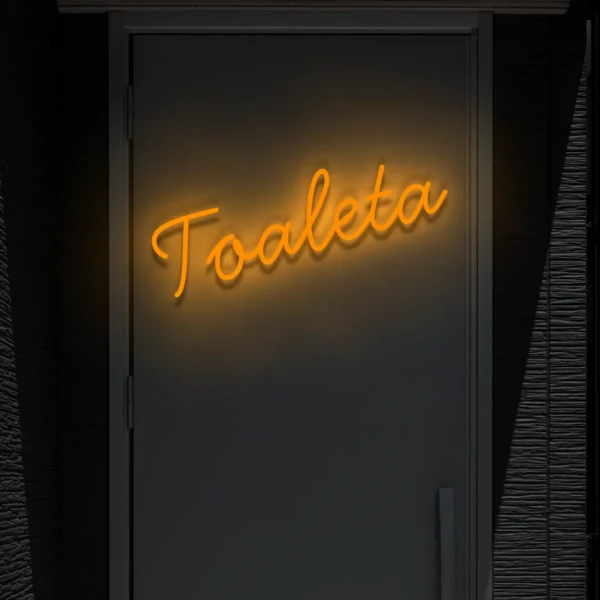 Pomarańczowy neon „Toaleta” świetlny napis informacyjny