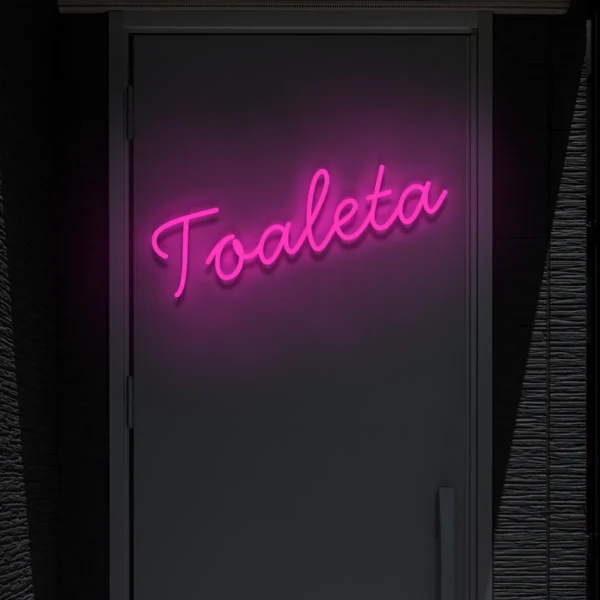 Różowy neonowy napis „Toaleta” ozdobny znak LED