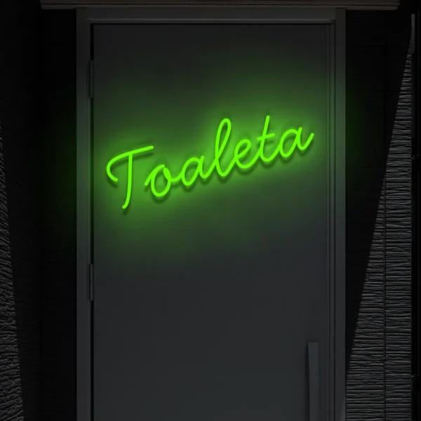 Zielony neon „Toaleta” świecący znak na drzwi lub ścianę