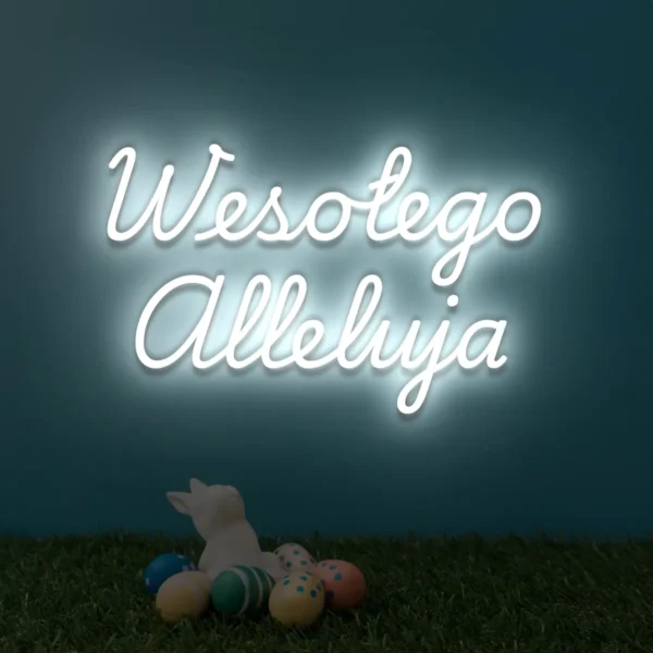 Biały neon LED z napisem Wesołego Alleluja ozdoba świąteczna do wnętrz