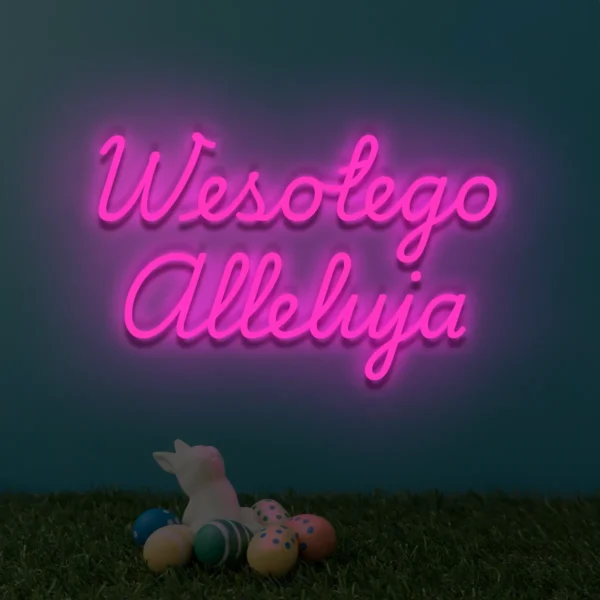 Różowy neonowy napis Wesołego Alleluja dekoracja LED do domu