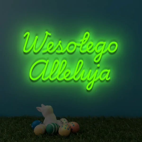 Zielony neon Wesołego Alleluja świecący napis wielkanocny