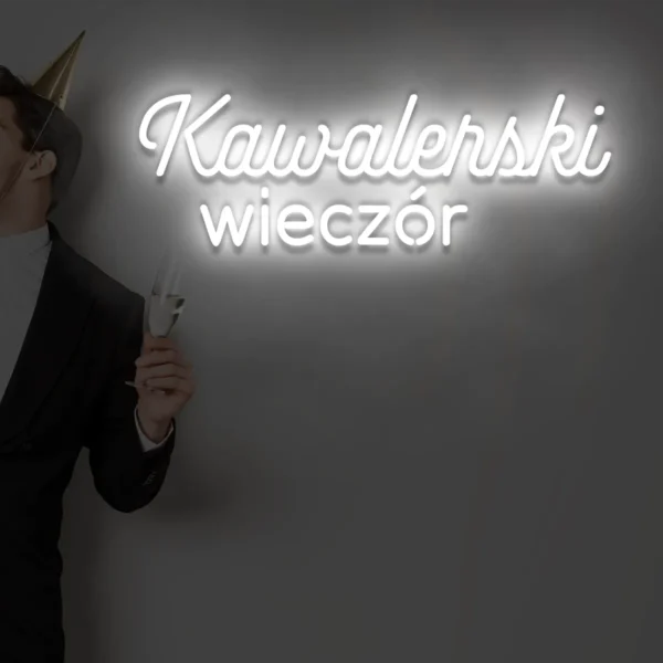 Biały neon LED z napisem Kawalerski wieczór ozdoba na wieczór kawalerski