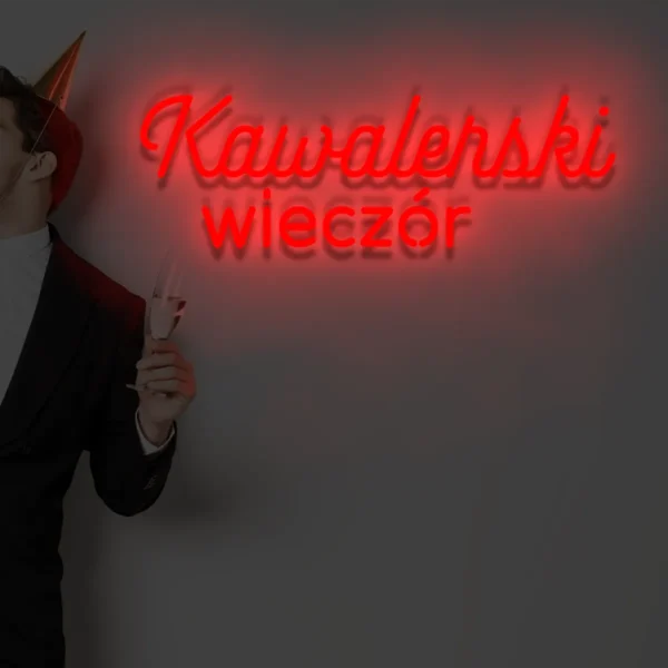Czerwony neon Kawalerski wieczór efektowna dekoracja imprezy