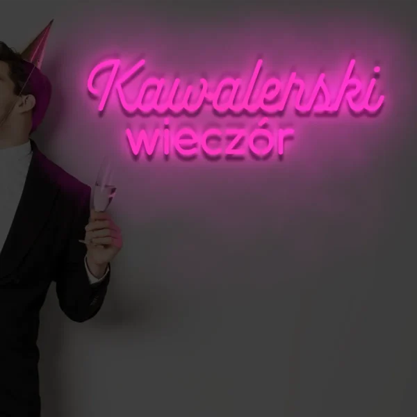 Różowy neonowy napis Kawalerski wieczór dekoracja LED na imprezę