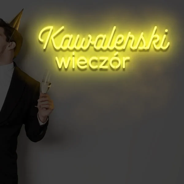 Żółty neon LED z napisem Kawalerski wieczór dekoracja na wieczór kawalerski
