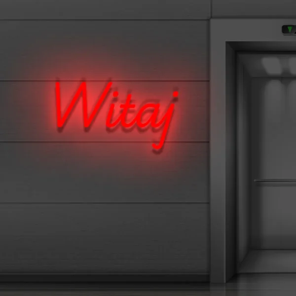 Czerwony neon „Witaj” powitalny napis LED do restauracji lub sklepu