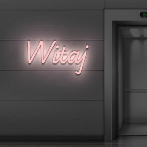 Jasnoróżowy neonowy napis „Witaj” romantyczna dekoracja świetlna