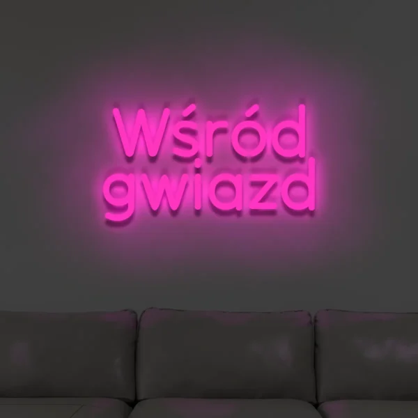 Różowy neon LED z napisem „Wśród gwiazd” dekoracja pokoju