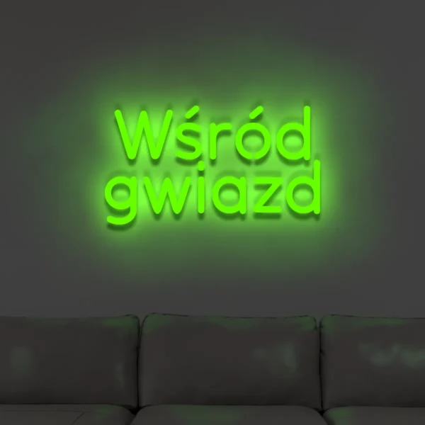 Zielony neon „Wśród gwiazd” efektowny napis ścienny