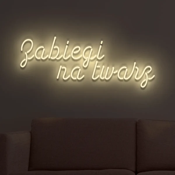 Beżowy neonowy napis Zabiegi na twarz dekoracja ścienna