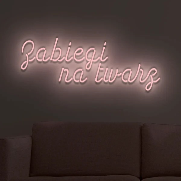 Jasnoróżowy neon LED z napisem Zabiegi na twarz dekoracja