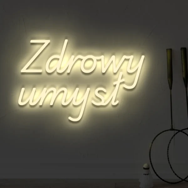 Beżowy neonowy napis Zdrowy umysł dekoracja ścienna