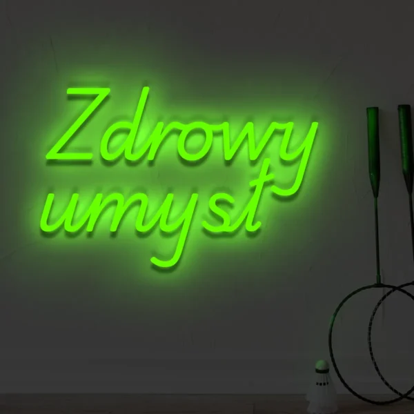 Zielony neon Zdrowy umysł świecący napis na ścianę