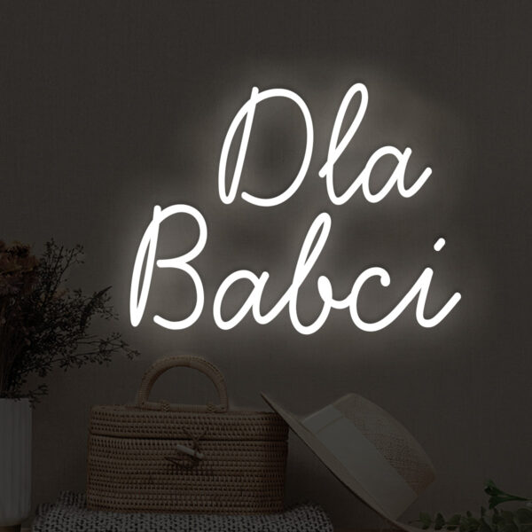 Biały neon LED napis Dla Babci – elegancka dekoracja na ścianę