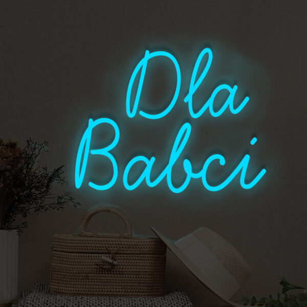 Niebieski neon LED napis Dla Babci – chłodna dekoracja ścienna