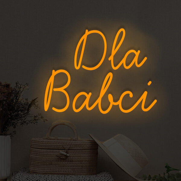 Pomarańczowy neon LED napis Dla Babci – ciepła ozdoba do domu